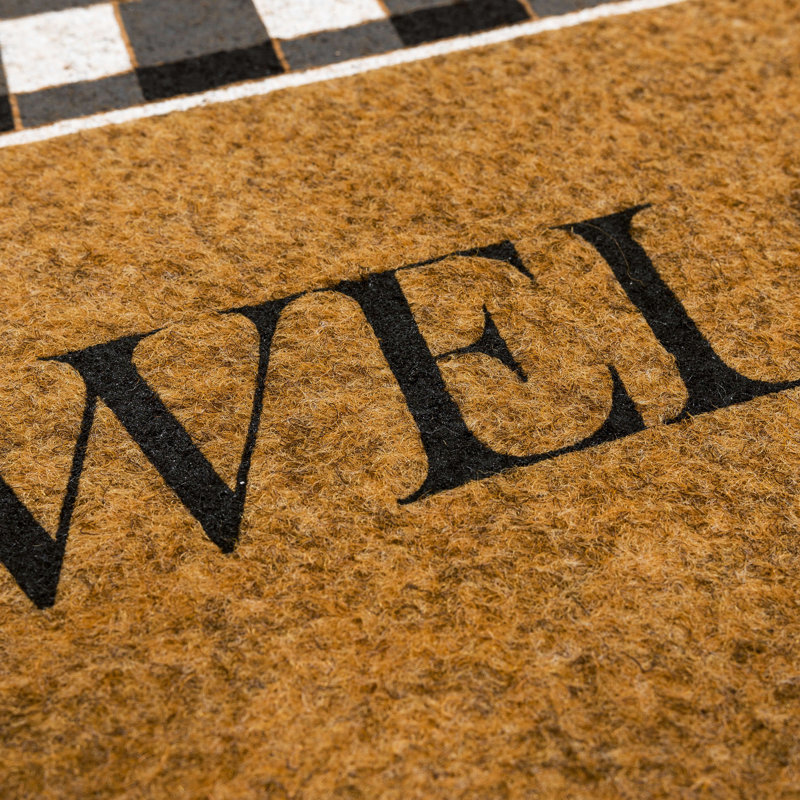 Checkered Welcome Faux Coir Polyester Recycled Rubber All Weather Outdoor Door Mat
