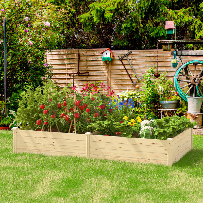 Boîte à fleurs extérieure en bois surélevée pour jardin, lit surélevé en bois naturel à fond ouvert