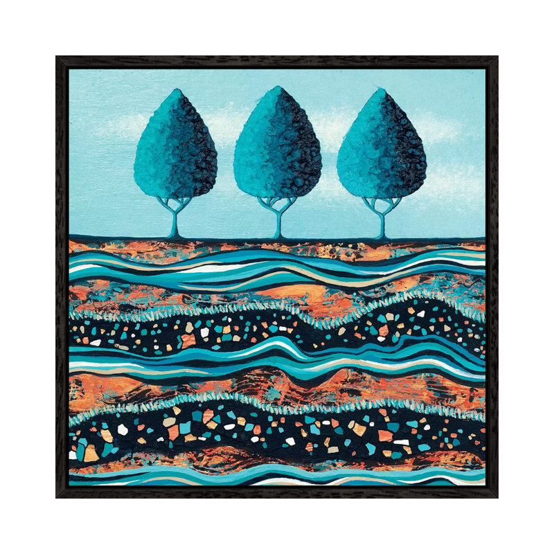 Aqua-Light Trees by Lisa Frances Judd - Painting on Canvas, Black Floater Framed, 45.72cm H x 45.72cm W x 3.81cm D