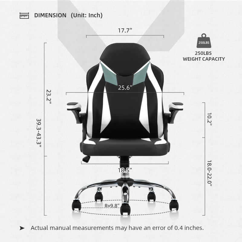 The Twillery Co.® Jelisaveta Adjustable Swiveling PC & Racing Game Chair, Black/White/Teal