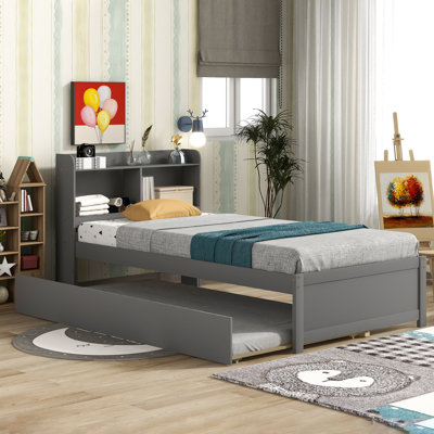 Teen Bed Platform Standard Bed With Bookcase And Twin Trundle