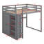 Lit mezzanine double avec lumière DEL, cadre de lit mezzanine en bois avec tablettes de rangement et garde-robe-412329241