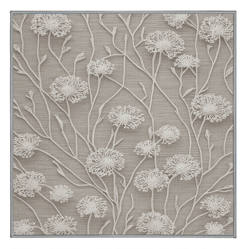 Machine Washable Botanical Gray Area Rug, Square 7'