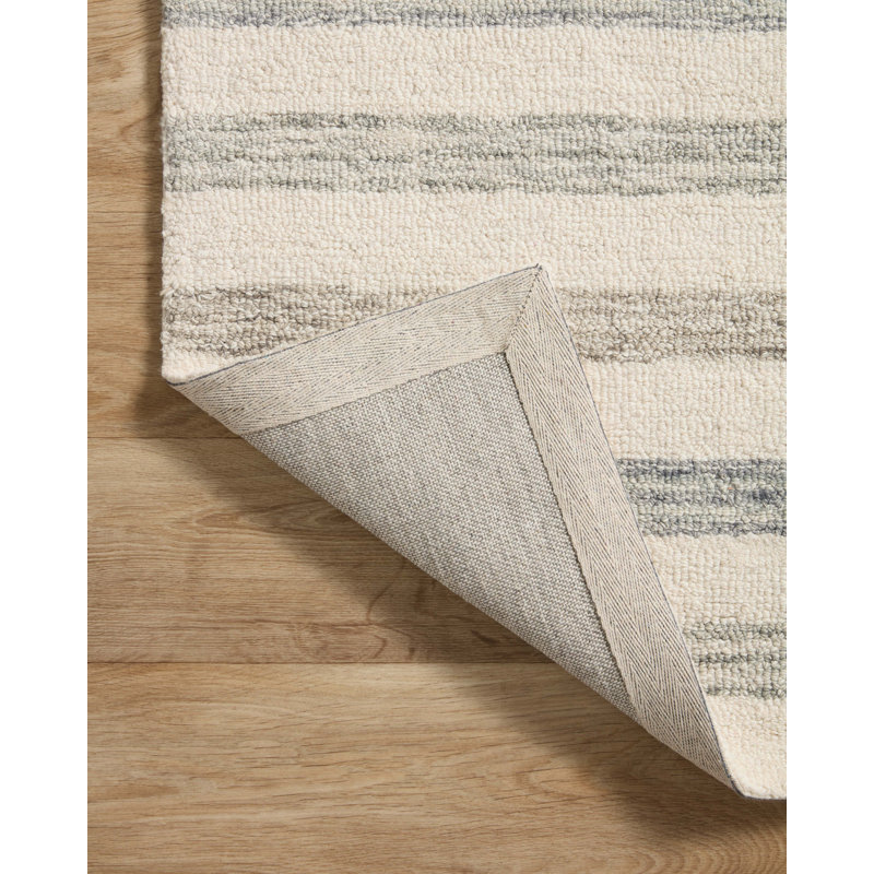 Handmade Ivory Stripe High Pile Wool Area Rug 11'6" x 15'