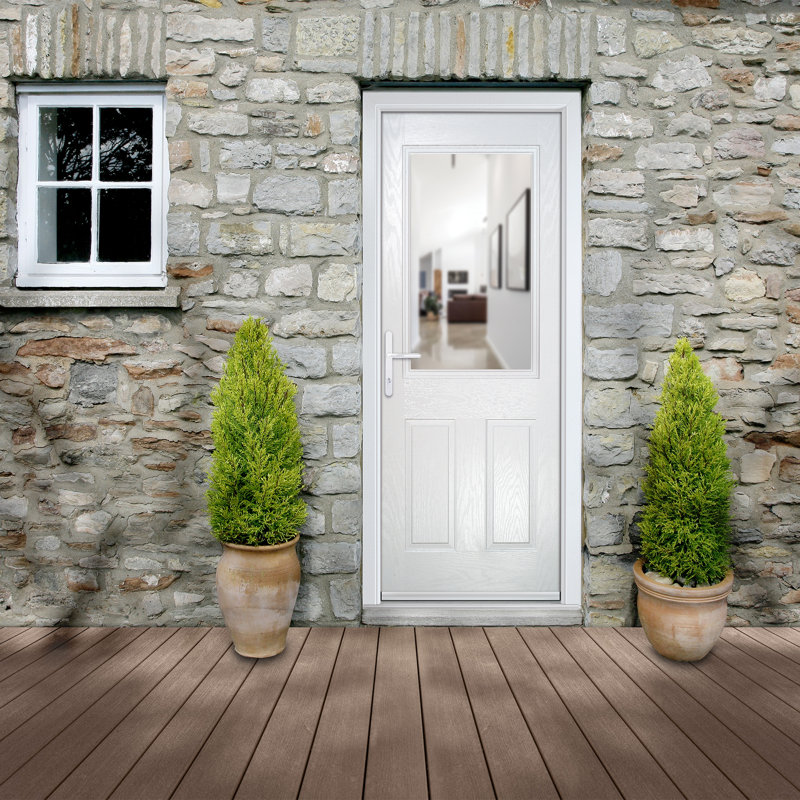 Crystal GRP Front door Back Door White 920mm x 2090mm Open in Left hand Clear Glass, Right, White, 92mm x 209mm