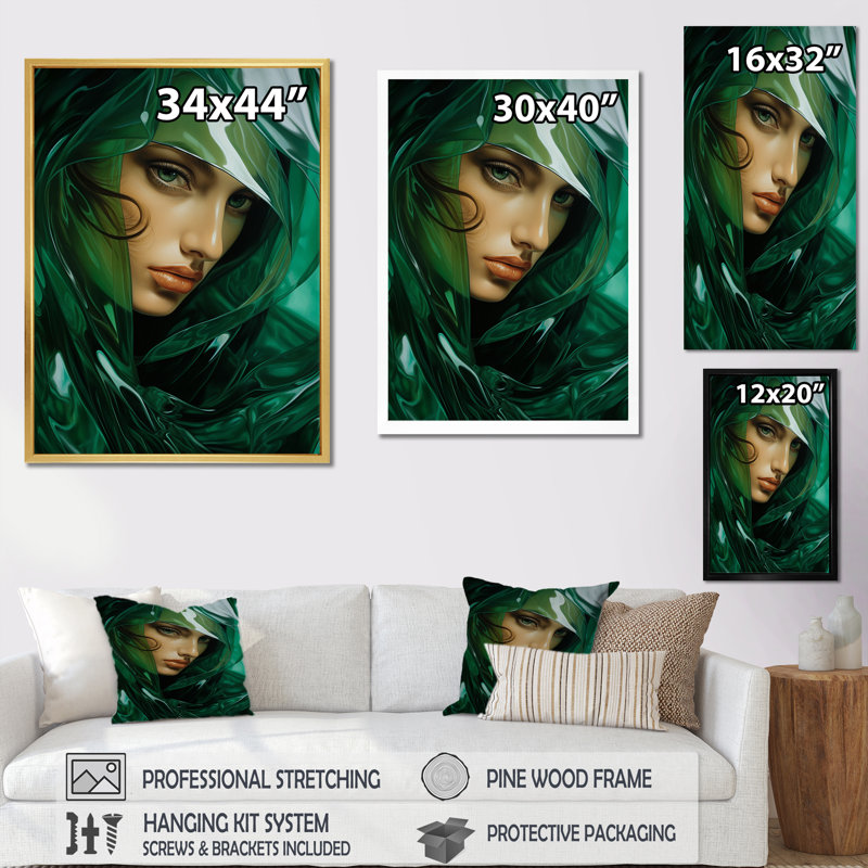 Emerald Enigma Fashion Woman - Imprimé, Toile tendue, 32" H x 16" W