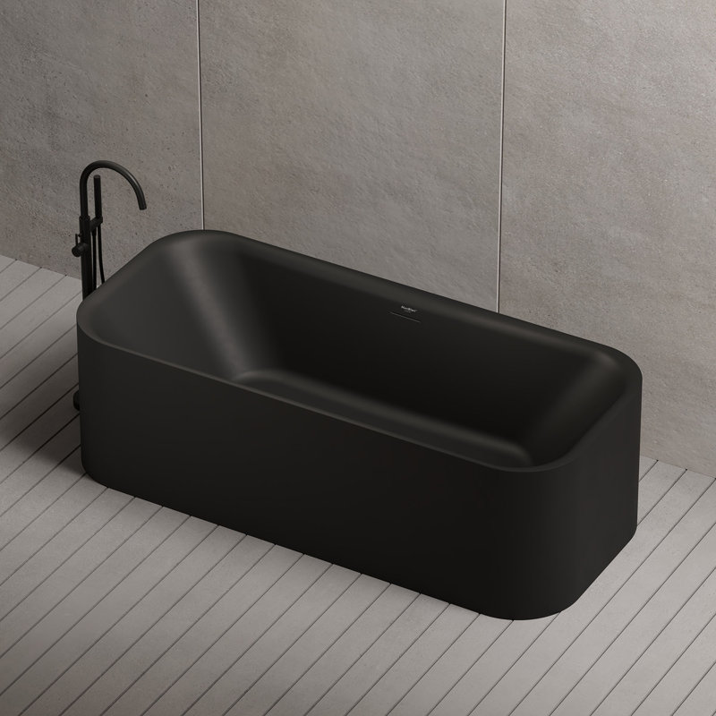 MonBlari 59" X 28" Freestanding Acrylic Black Soaking Bathtub with Overflow and Pop-up Drain For Bathroom, Matte Black