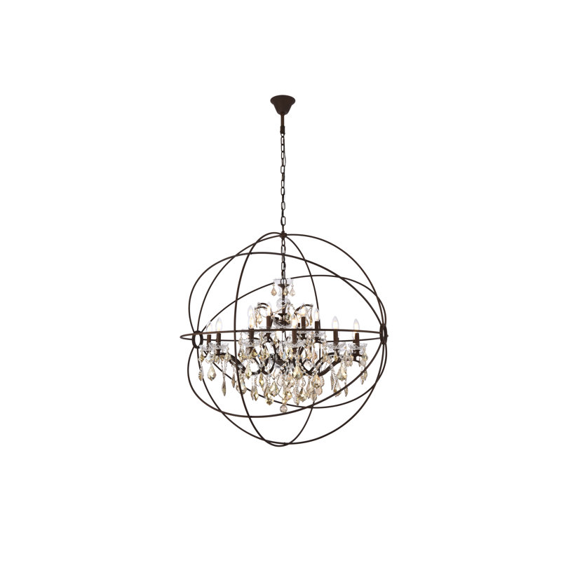 Lustre globe à bougie 18 lumières Svante, Teck doré (fumé), Effet rustique