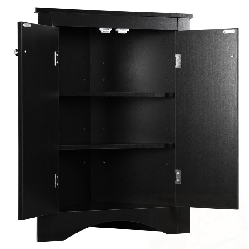 Bathroom corner Storage Cabinet with 2 Doors and Adjustable Shelves, Black