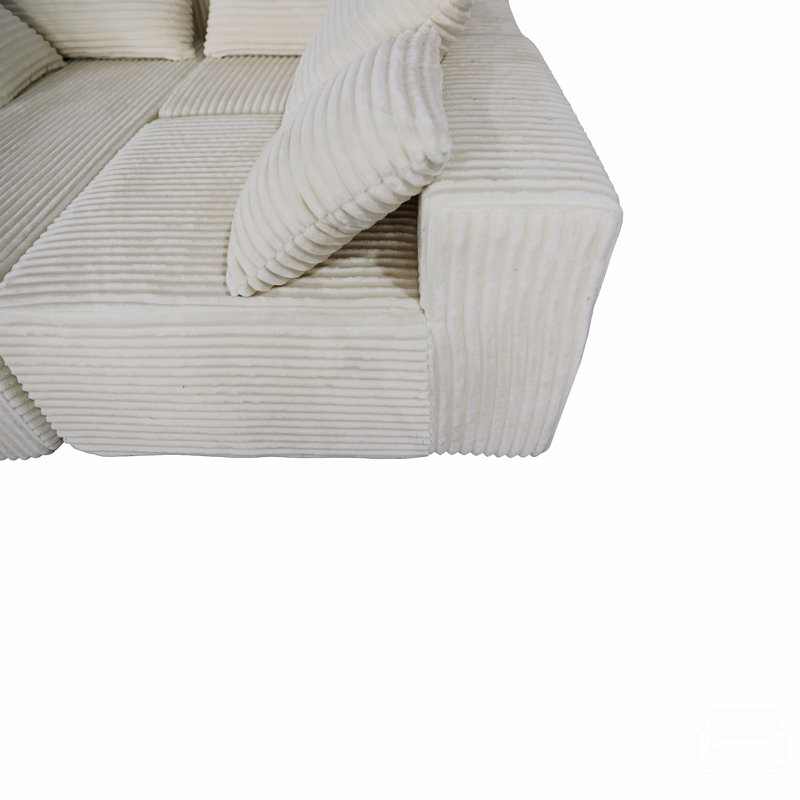 Canapé-lit modulaire rembourré avec accoudoirs larges Nahomie Boneless, Lin blanc, Orienté à gauche (vu de face)