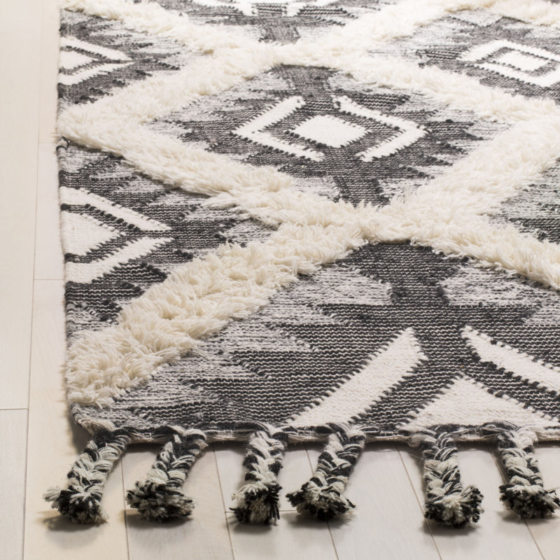 Cedarvale Kenya Hand Knotted Wool/Cotton Southwestern Rug in Ivory/Black, Rectangle 8' x 10'