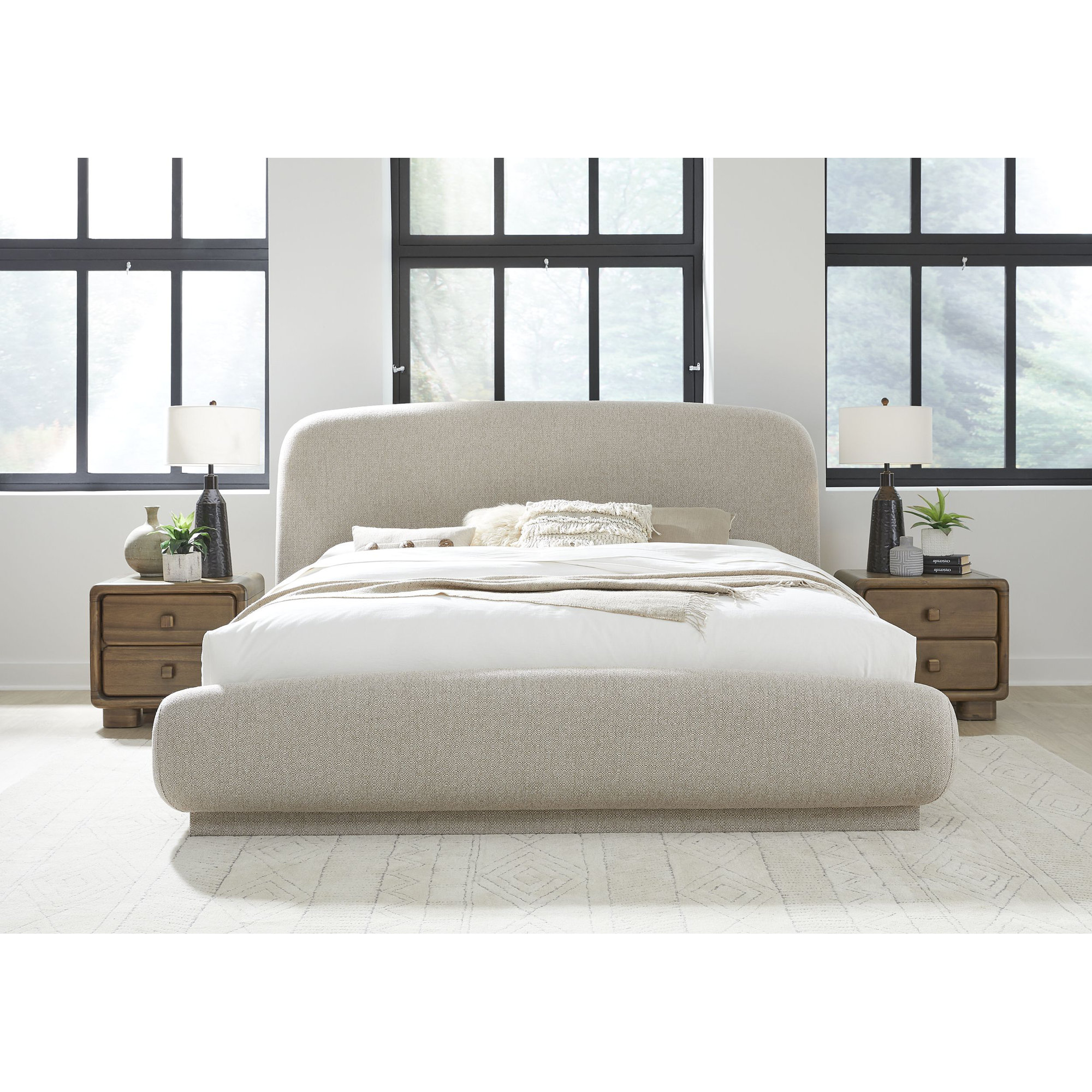 Tirimbina Chenille Upholstered Platform Bed In Hyena, King