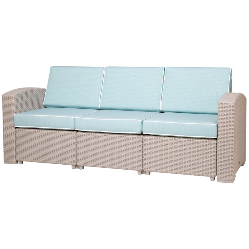 78.3'' Wide Straight Patio Sofa with Cushions, Blue, Beige