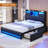 Queen Bed Frames With Storage Headboard And 2 Large Drawers, Gaming Bed With Rgb Lights And Charging Station, Leather Upholstered Platform Bed, Esports-Style Bed, No Box Spring Needed, Black-1694404463-1679926040