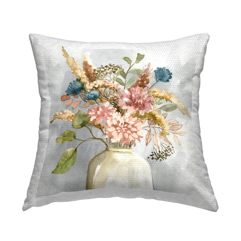 Coussin d'extérieur Wildflower Watercolor Bouquet Country Vase