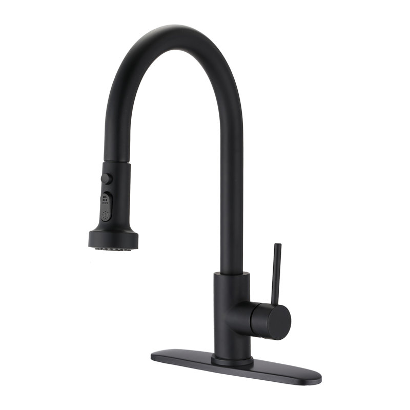 Robinet de cuisine en acier inoxydable noir mat avec distributeur rétractable et de savon, résistant aux égratignures, antirouille, bec rotatif à 360 °, débit élevé de 1,8 gallon par minute en égratignure, rouille et pivotant