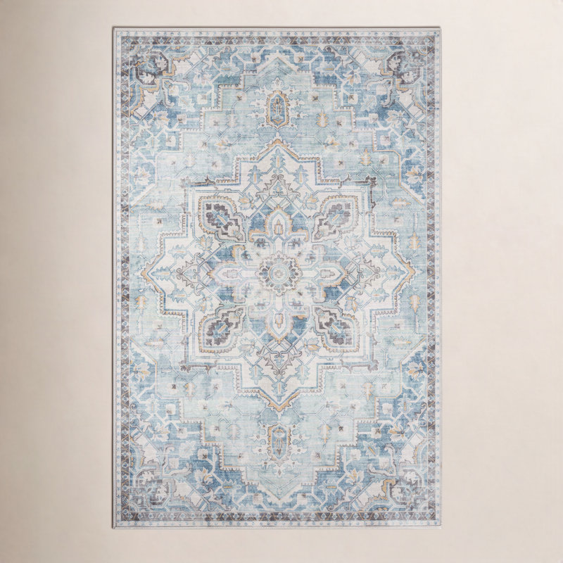 Tapis oriental bleu clair Maz, Rectangle de 10 pi x 14 pi