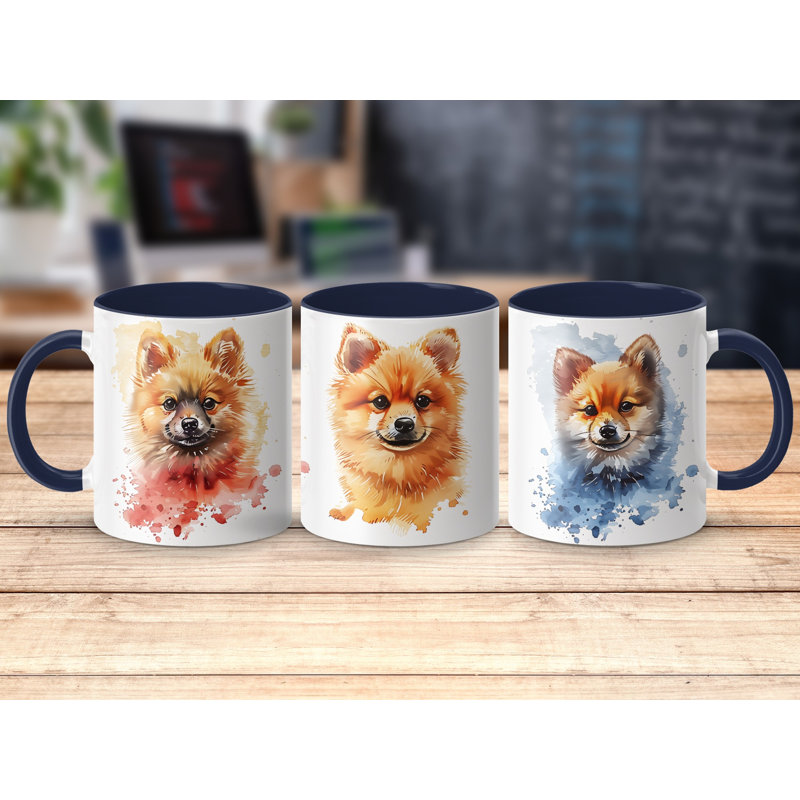 Pomeranian Dog Art Design 11oz Coffee Mug, 3, Navy