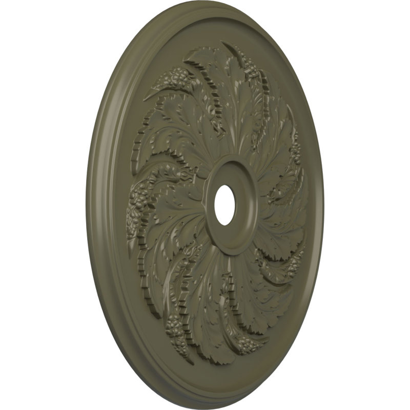 Médaillon de plafond à feuilles d'acanthe Endurathane Attica, diamètre extérieur de 53 1/2 po x P 3 1/2 po (convient aux auvents jusqu'à 4 5/8 po), fini argent peint à la main