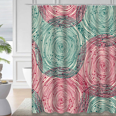Waterproof Green Red Circle Art Bath Spiral Abstract Shower Curtain with 12 Hooks