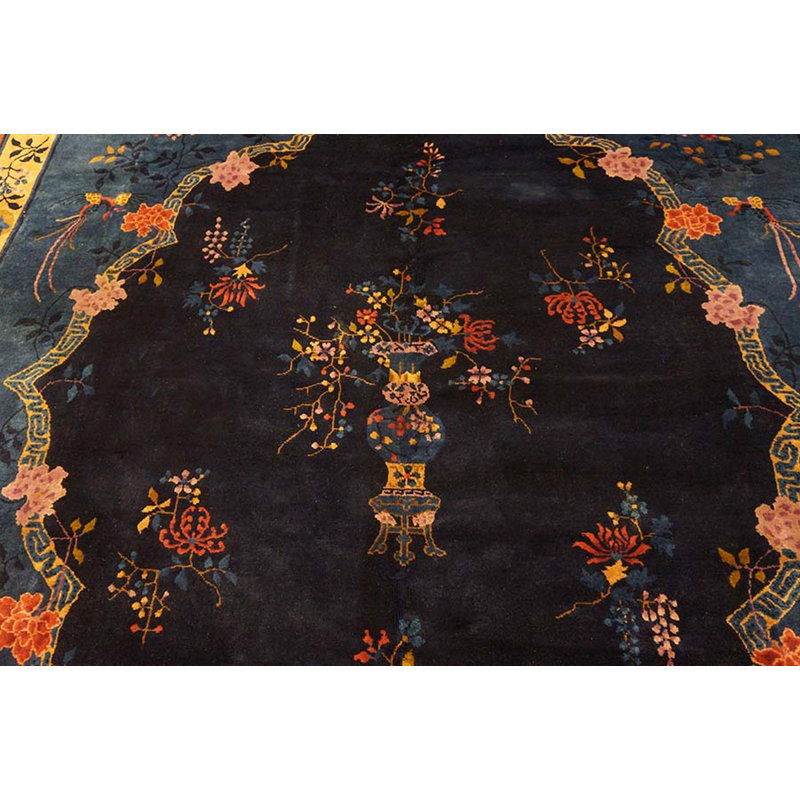 Tapis antique bleu et rouge en laine