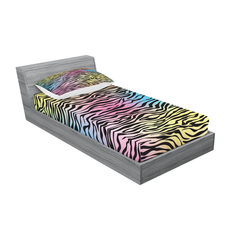 Drap-housse et coussin décoratif Ambesonne Savannah jaune corail rose, Ensemble de draps pour lit simple TG + 3 articles 