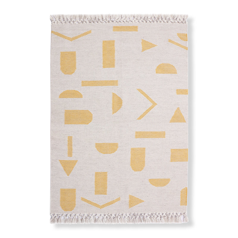 Tapis jaune en laine tissé à la main, Tapis de couloir 2 pi 6 po x 9 pi