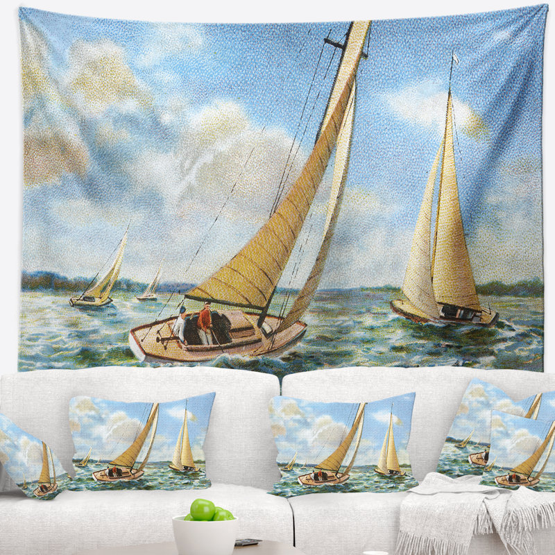 Tapisserie de voile de bateaux d'époque, H 68 po x l 80 po