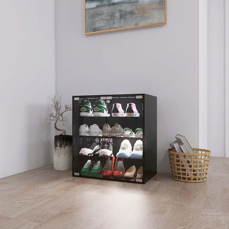 4 Layers Black Shoe Cabinet With LED Light Bluetooth Control