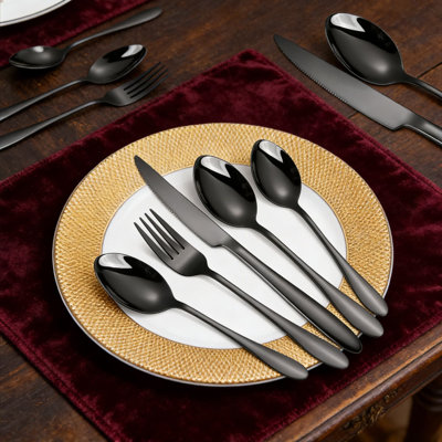 40-Piece Stainless Steel Flatware Set For 8, Heavy Duty Black Cutlery With Thick Handles, Ideal For Restaurants, Parties, And Everyday Kitchen Use