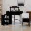 Bureau de coiffeuse d'angle triangulaire avec station de charge, tabouret rembourré, armoire latérale coulissante, plateau de table en verre, tiroir et tablette