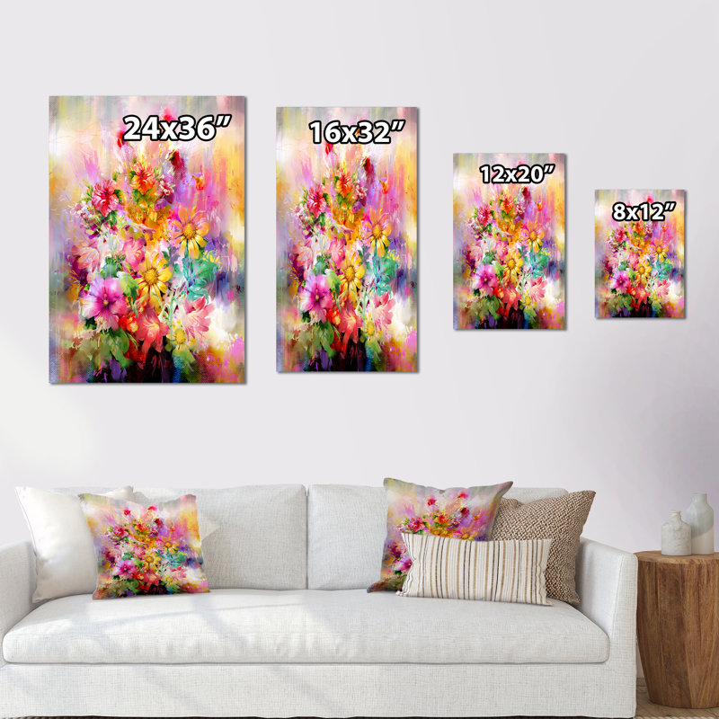 Rétro fleurs multicolores printanières sur toile - Art mural traditionnel sur toile