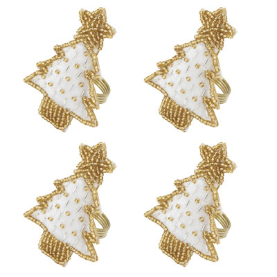 Beaded Christmas Tree Napkin Rings (Set of 4) - Decorative Holiday Napkin Rings for Christmas Table Settings and Seasonal Entertaining