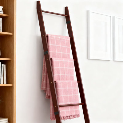 Échelle de couverture à 6 niveaux pour décor de maison de campagne, serviette en bambou rustique et porte-courtepointe, tablette de rangement murale peu encombrante pour le salon, la chambre à coucher et la salle de bain