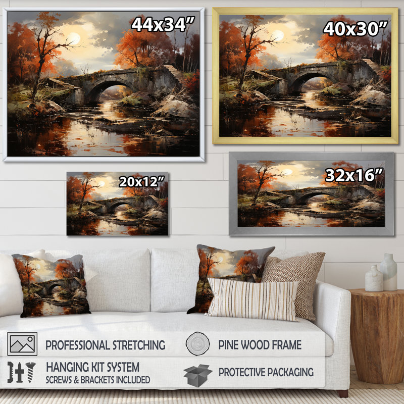 «Bridges Sunrise I», reproduction sur toile, H 34 po x l 44 po x P 1,5 po, Cadre flottant blanc