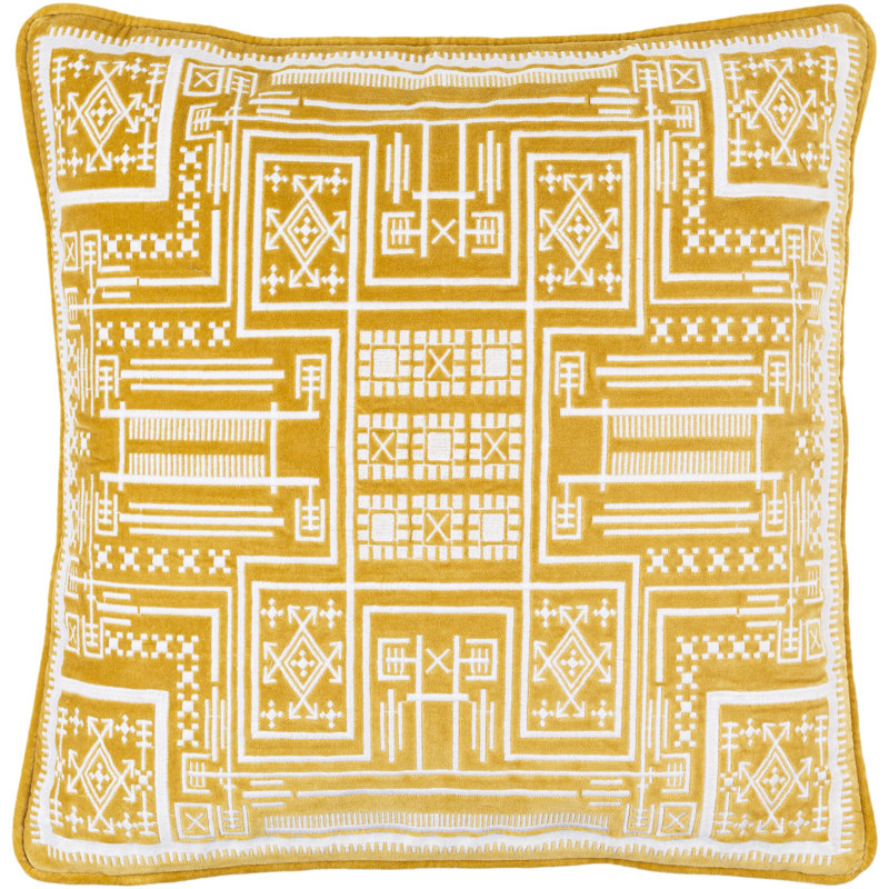 Camaxtli Textured Cotton Throw Pillow, Yellow, 20" x 20", Down