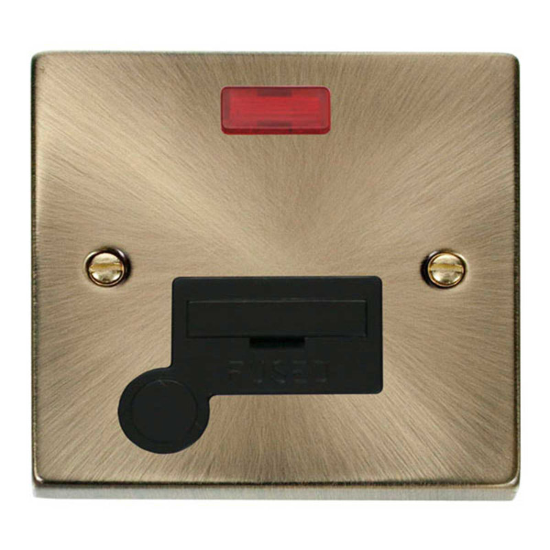 Antique Brass 13A Fused Connection Unit with Neon with Flex