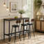 Bar Table and Chairs Set for 3, 4 Piece Industrial Dining Table Set with 3 PU Upholstered Bar Stools, Bar Table Set for Kitchen, Dining Room, Living Room, Bar, Cafe, Small Space Corner, Rustic Brown