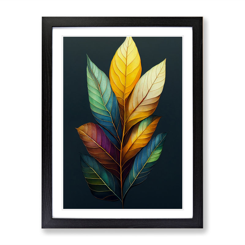 Serene Leaves - Single Picture Frame Print, 34cm H x 25cm W x 2cm D, Black