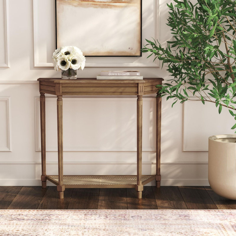 Console Carterlee Demilune avec tablette en canne, Brun