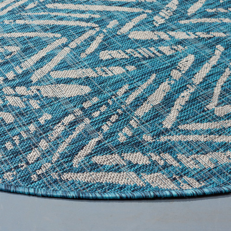 Tapis intérieur / extérieur bleu / gris Adamski, Rond 6 pi 7 po