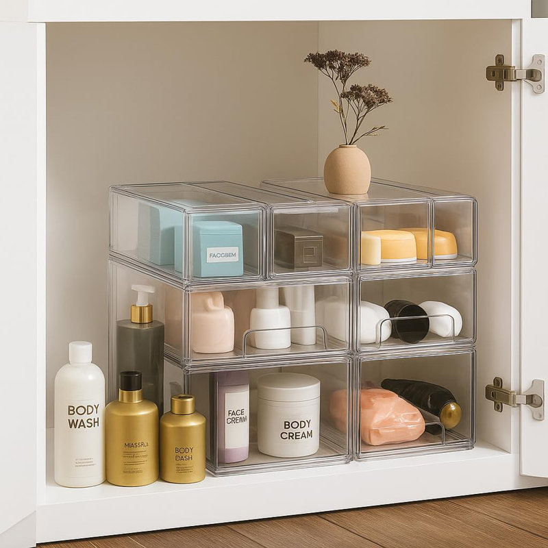 2 tiroirs de rangement empilables transparents Sorbus 2 moyens et 4 petits - Bacs de rangement en plastique avec poignées - Tiroirs de rangement coulissants empilables pour l'organisation de garde-robe, de garde-manger, de bureau, de salle de bain, d'artisanat et de jouets