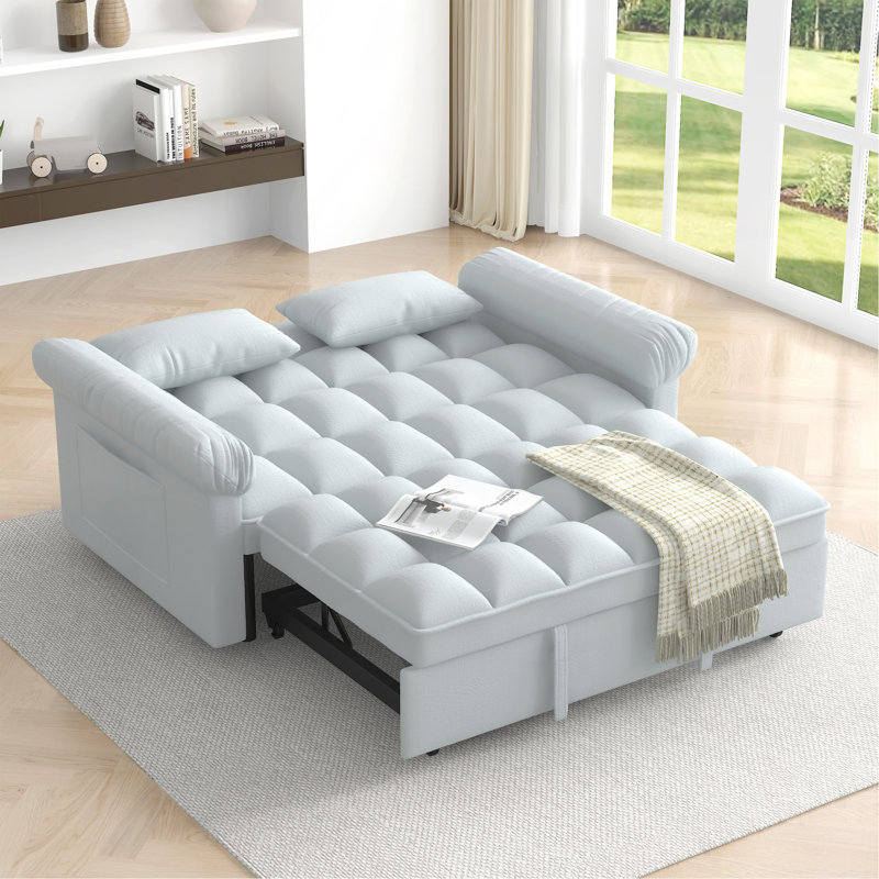Loveseats Sofa Bed With Pull-Out Bed,Adjsutable Back, Gray