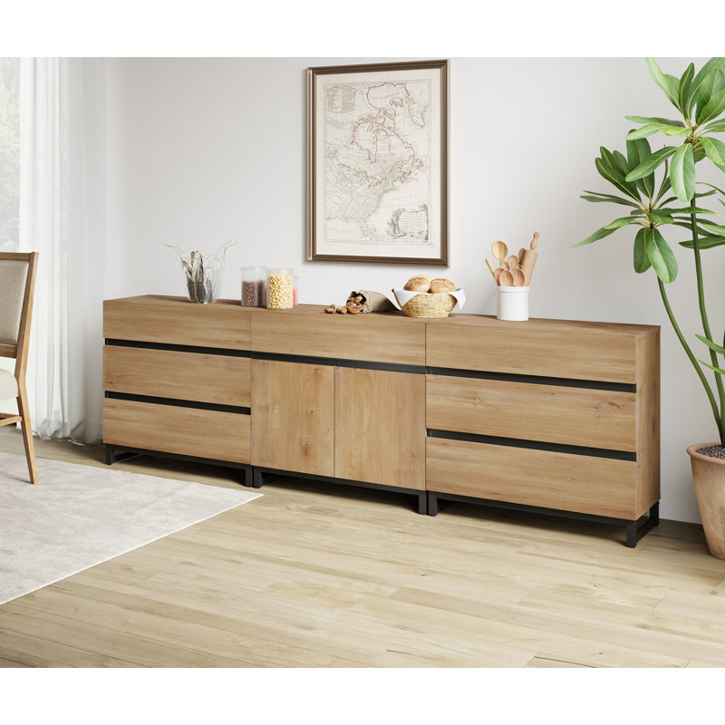 Aadam 3-In-1 Dresser For Bedroom, Modern Storage Organizer With Adjustable Shelf And 6 Drawers, Mid-Century Wooden Chest Of Drawers With Metal Base, For Living Room, Nursery, Hallway