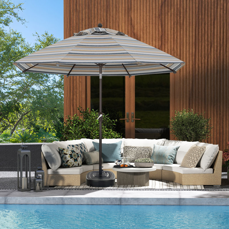 Parasol de patio en oléfine 9 pi 9 pi, Gris / rayé brun
