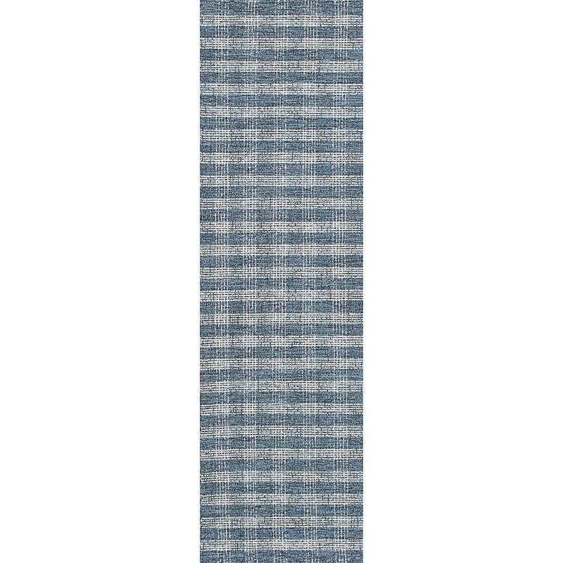 Tapis bleu en laine crocheté à la main Carreon, Tapis de couloir : 2 pi 2 po x 7 pi 7 po