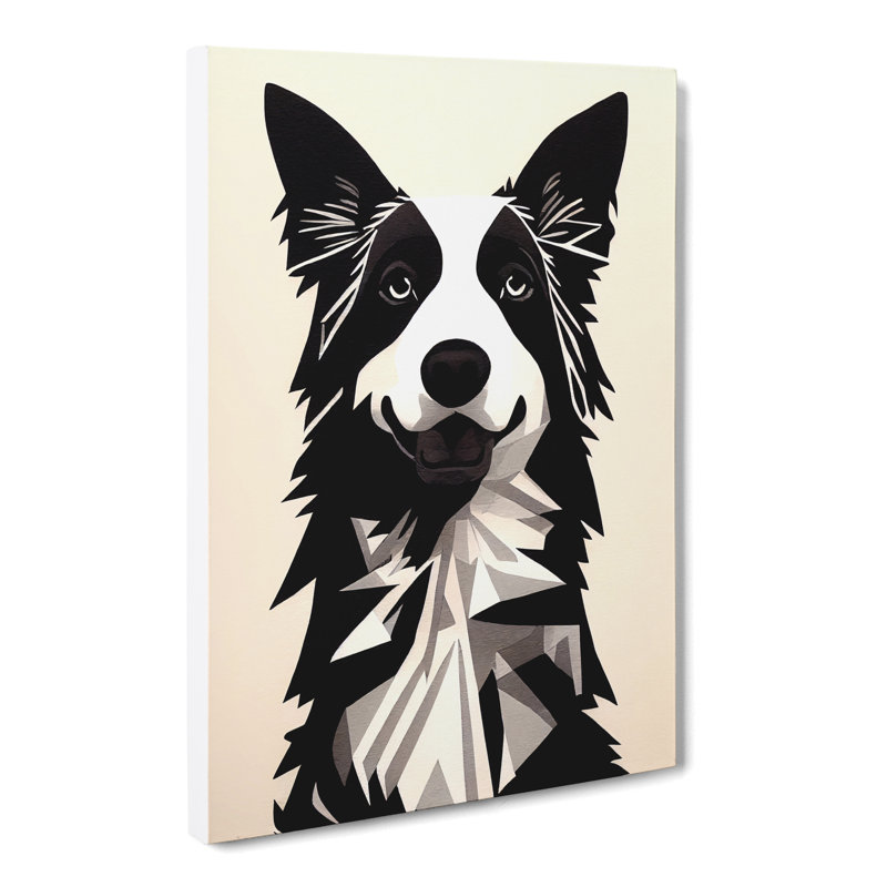Border Collie Geometric - Wrapped Canvas, 50cm H x 35cm W x 3cm D
