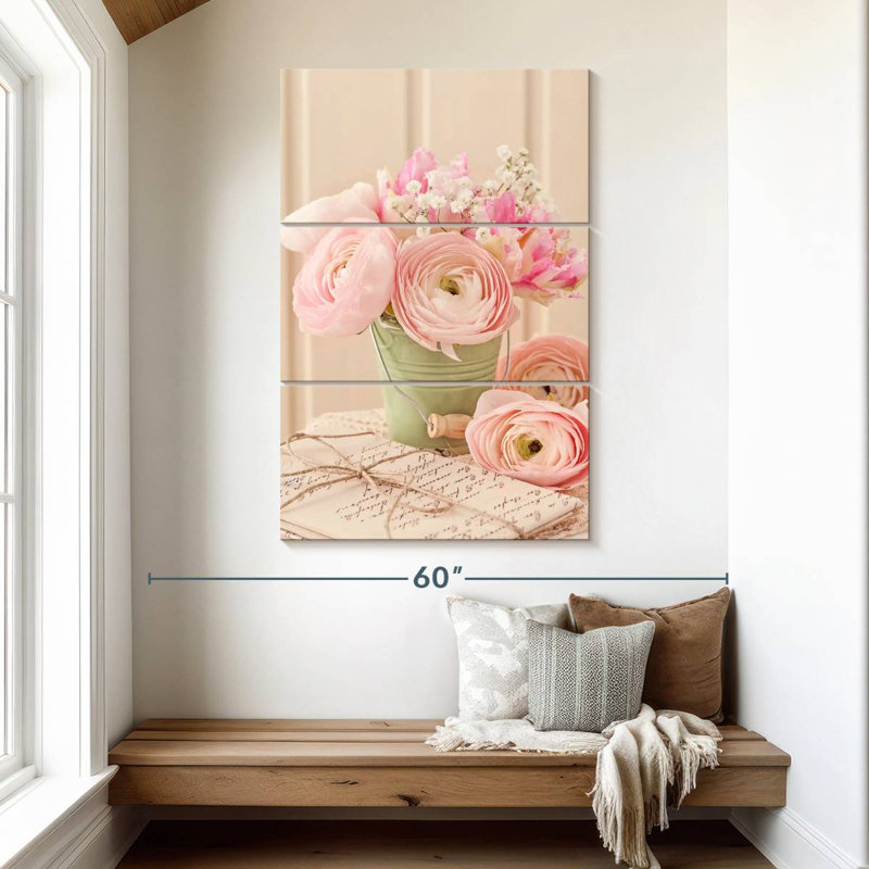 Harnek fleurs roses, H 50 po x l 32 po