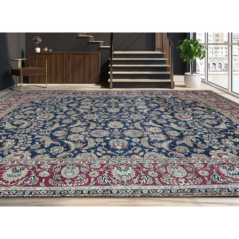 Hand-Knotted High-Quality Blue and Red Area Rug