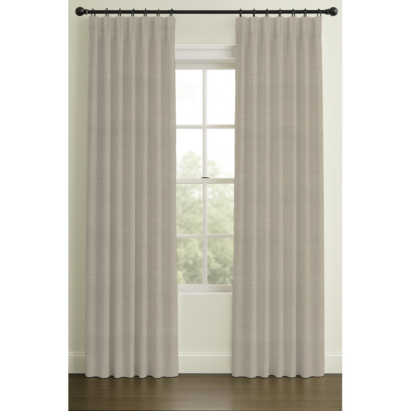 Ellora Embroidered Pintuck Cotton Curtain in Natural, Inverted Pleat, 33" W x 108" L, Blackout